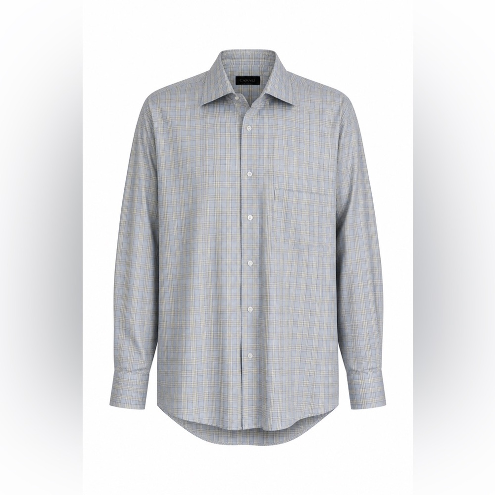 Canali Made In Italy Blue Plaid Luxury Dress Shirt Size 16/41